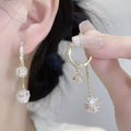 Silver drop earrings with rhinestone ball and confession balloon tassel charms on copper ear clips