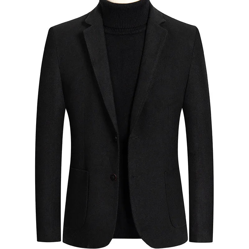 Men's slim-fit grey wool suit jacket for autumn and winter wear