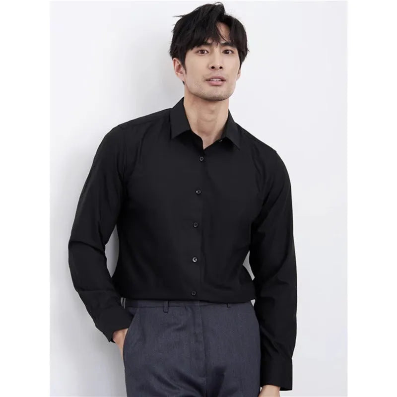 Men's wine red slim fit long sleeve cardigan shirt laid flat, showing plain colour and button front.