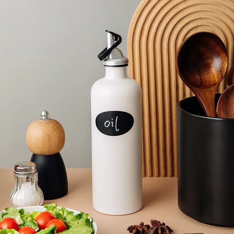 Ceramic kitchen oil pot with funnel and oil brush in 650ml capacity