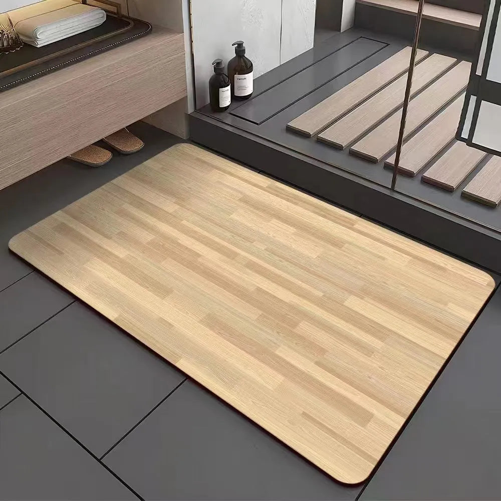 American style wood grain patterned diatom ooze bathroom floor mat in square shape