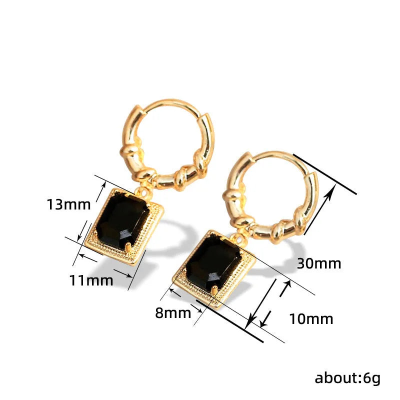 Geometric quadrilateral black zircon French Court drop earrings in E2506 black copper construction