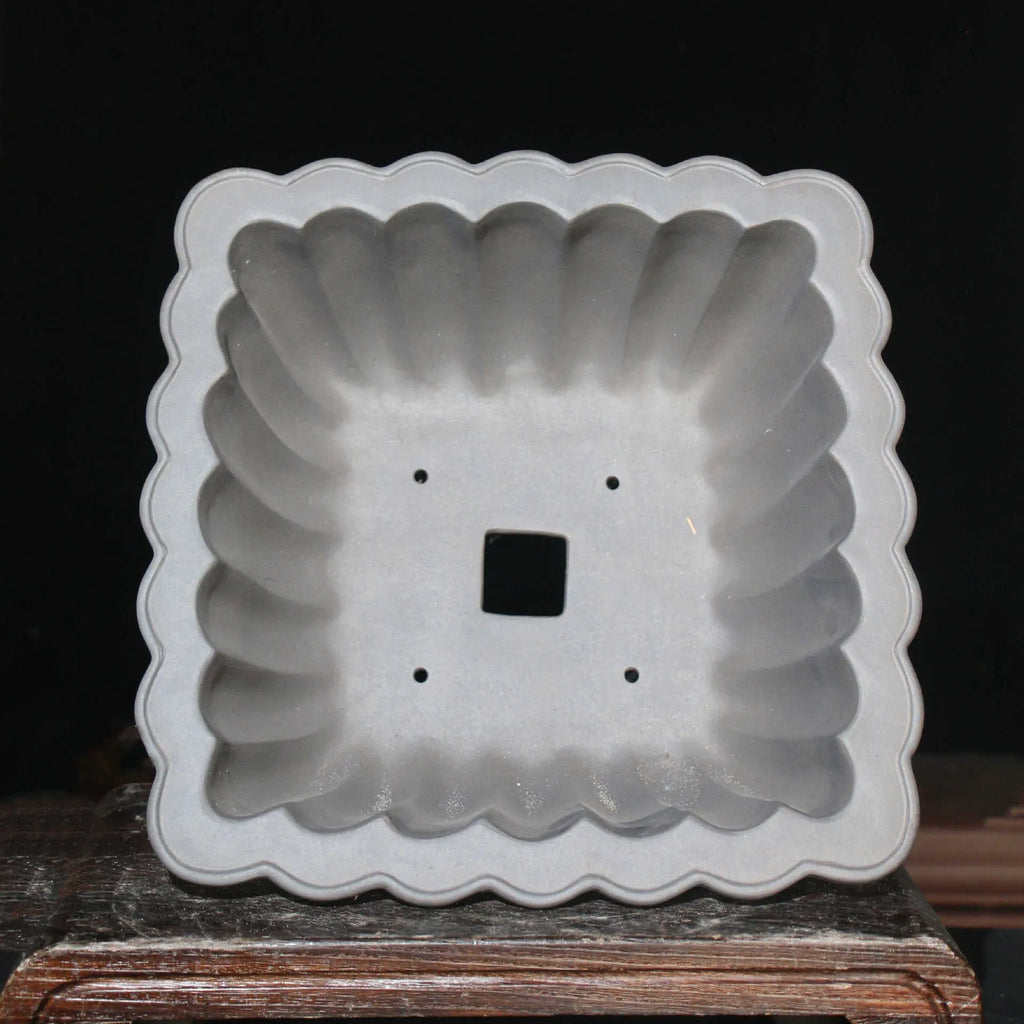 Purple sand ceramic square bonsai pot with classical style and warp device, 37cm inner diameter.