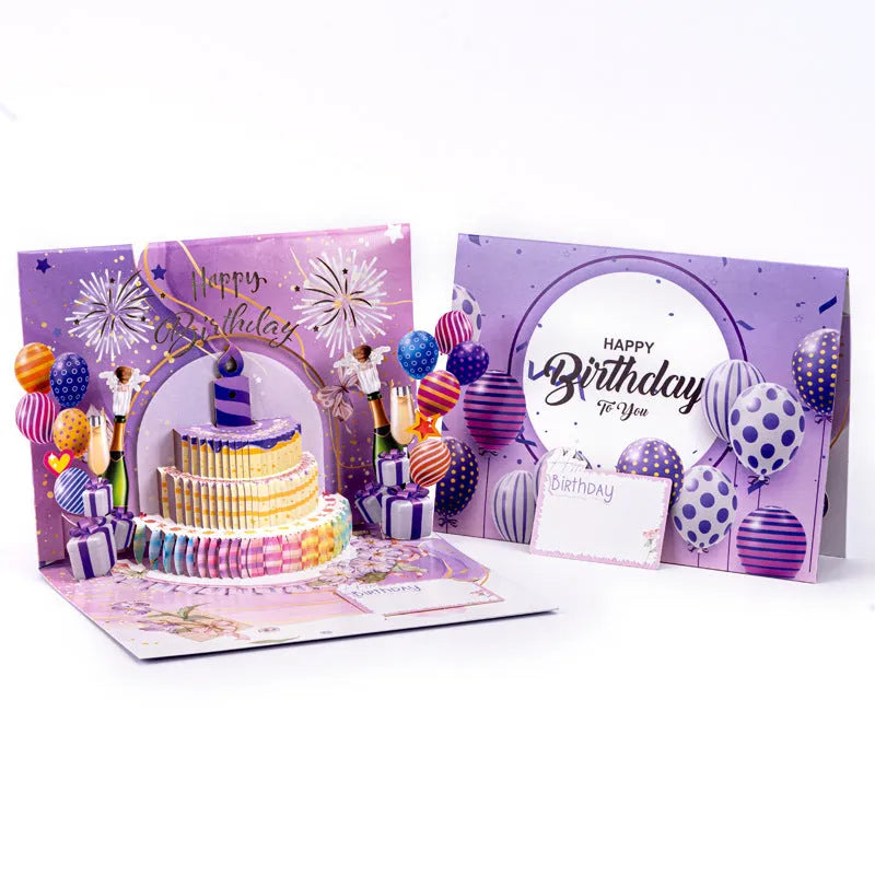 Handmade 3D paper cake greeting card in Chinese ink style, showing light music blowing theme.