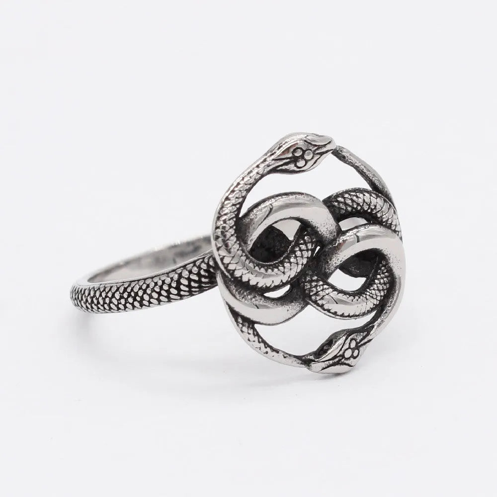 Steel colour titanium steel snake ring with retro design on finger