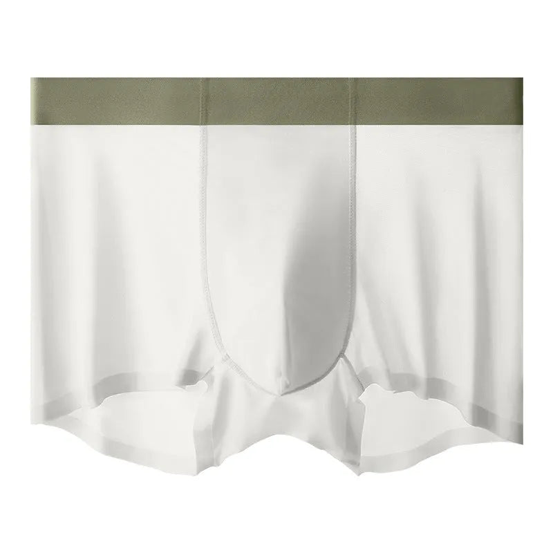 Men's ice silk shorts in bean green colour with seamless mid waist design.