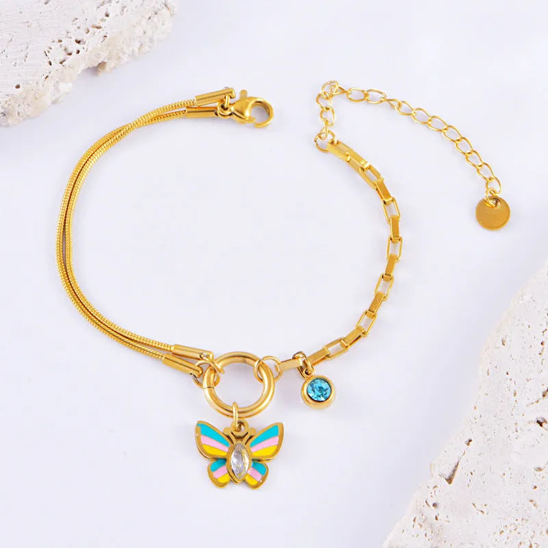Gold butterfly jewellery set with titanium steel necklace and bracelet featuring animal zodiac design