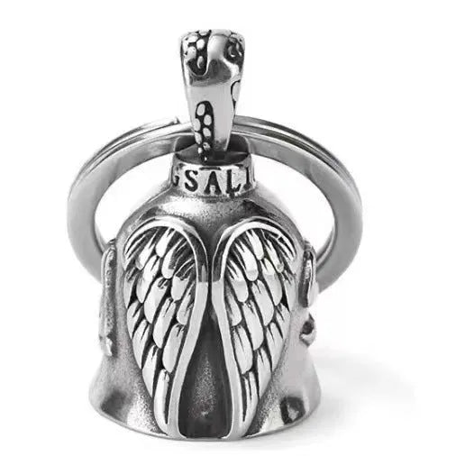 Vintage-style angel feather keychain and necklace set with electroplated finish