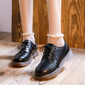 Women's black retro Mary Jane shoes with front lace-up and square rubber sole