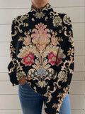 Black 3D pattern printed turtleneck sweater with loose Japanese Korean casual style