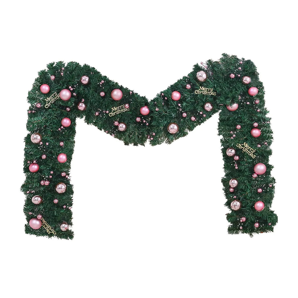 2.7-metre pink small fruit Christmas rattan garland with optional LED lighting for indoor decoration