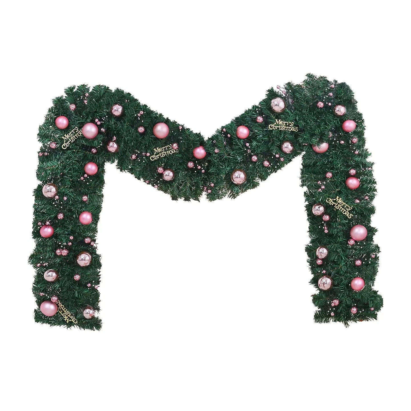 2.7-metre pink small fruit Christmas rattan garland with optional LED lighting for indoor decoration