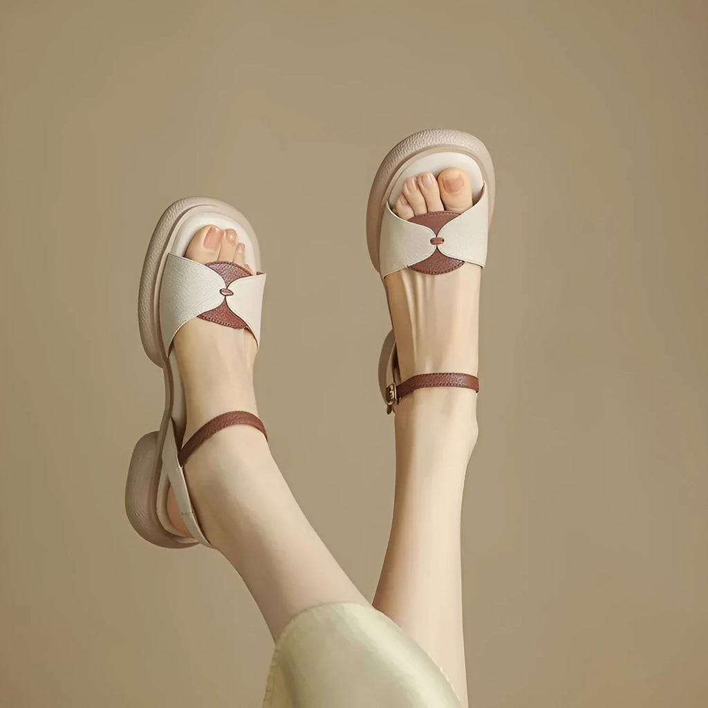 Women's khaki platform sandals with a chunky heel and open toe.