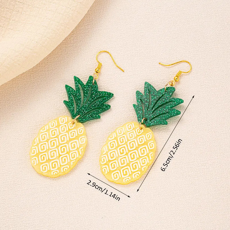 Summer earrings with coconut and jackfruit acrylic charms on alloy hooks in five colour variations