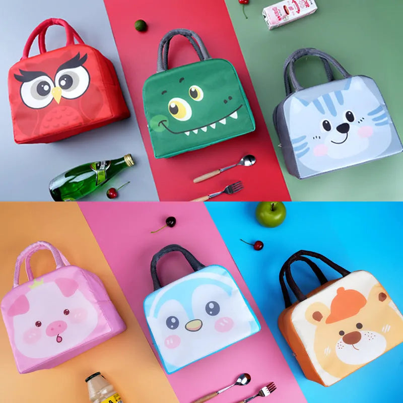 Cartoon insulated lunch box bag with thick aluminium foil lining and Oxford cloth exterior in one of seven character designs.