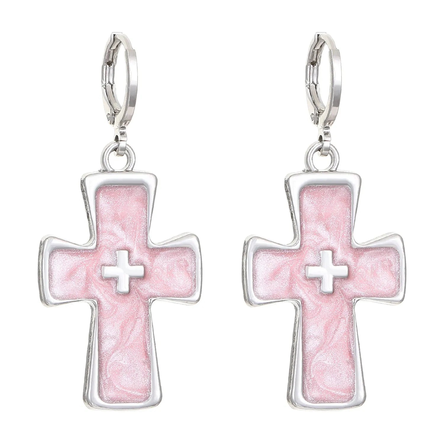 Women's alloy cross crystal earrings in white, bright black, and antique silver colours with geometric animal designs