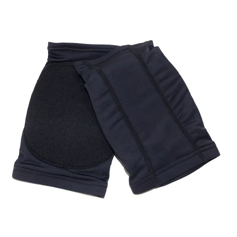Ballet dance knee pads in skin colour and black colours, showing kneecap protection design