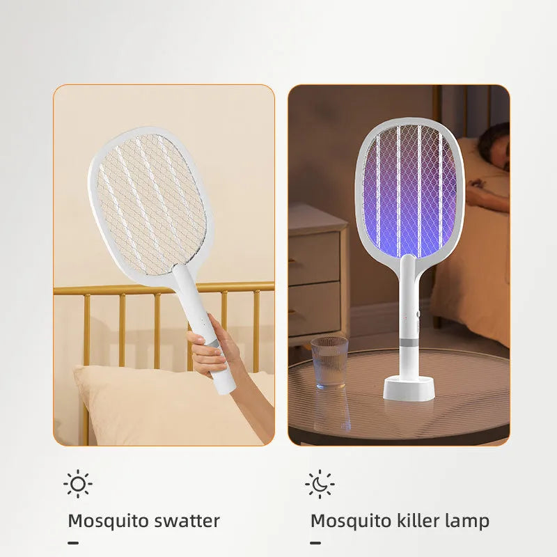 Rechargeable electric mosquito swatter in blue and purple colour options