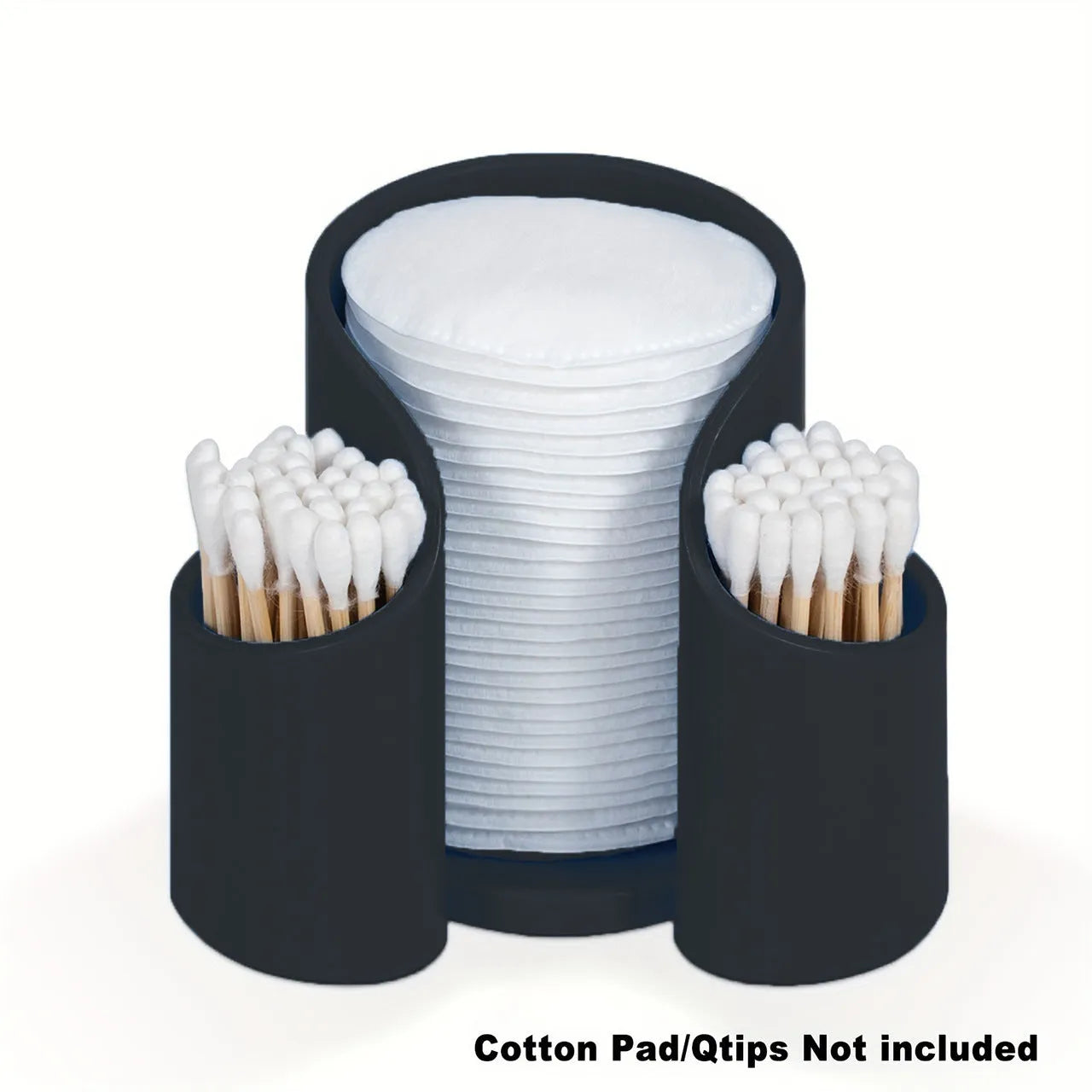 Modern solid colour plastic cotton storage box with an integrated dental floss dispenser.