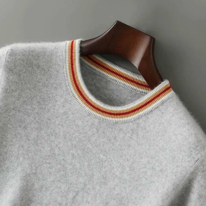 Men's short sleeve pure wool sweater in round neck pullover style shown in grey