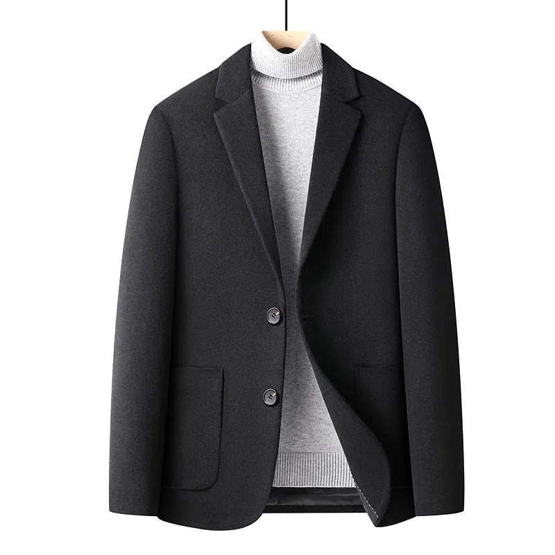 Men's slim-fit grey wool suit jacket for autumn and winter wear