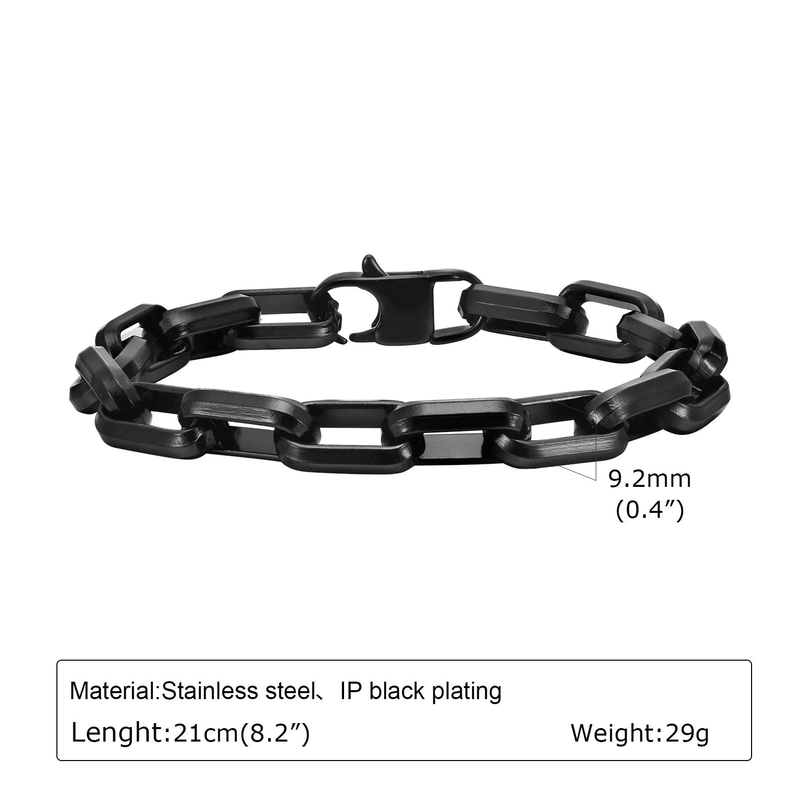 Men's titanium steel square chain bracelet in steel, gold, black, or retro electroplated finishes.