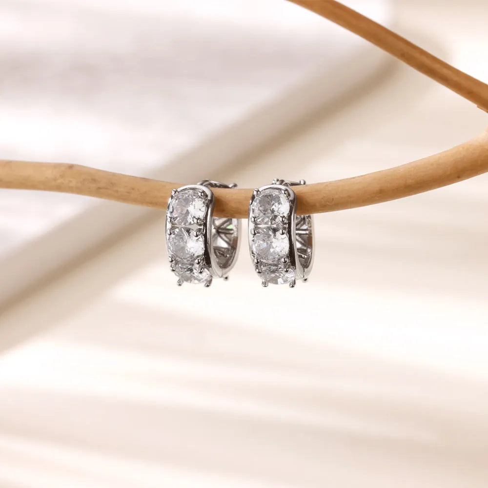 Women's stainless steel U-shaped ear clip earrings with inlaid zircon stones, colour E5772P.