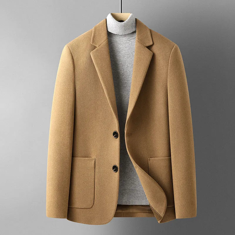 Men's slim-fit grey wool suit jacket for autumn and winter wear