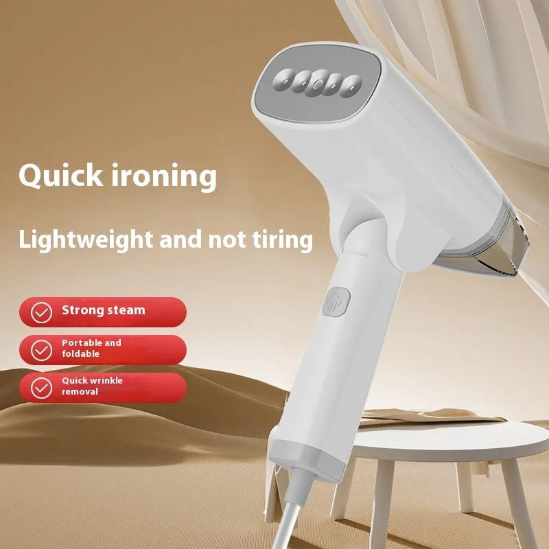 Blue and white handheld garment steamer with hanging function and 1300W power rating