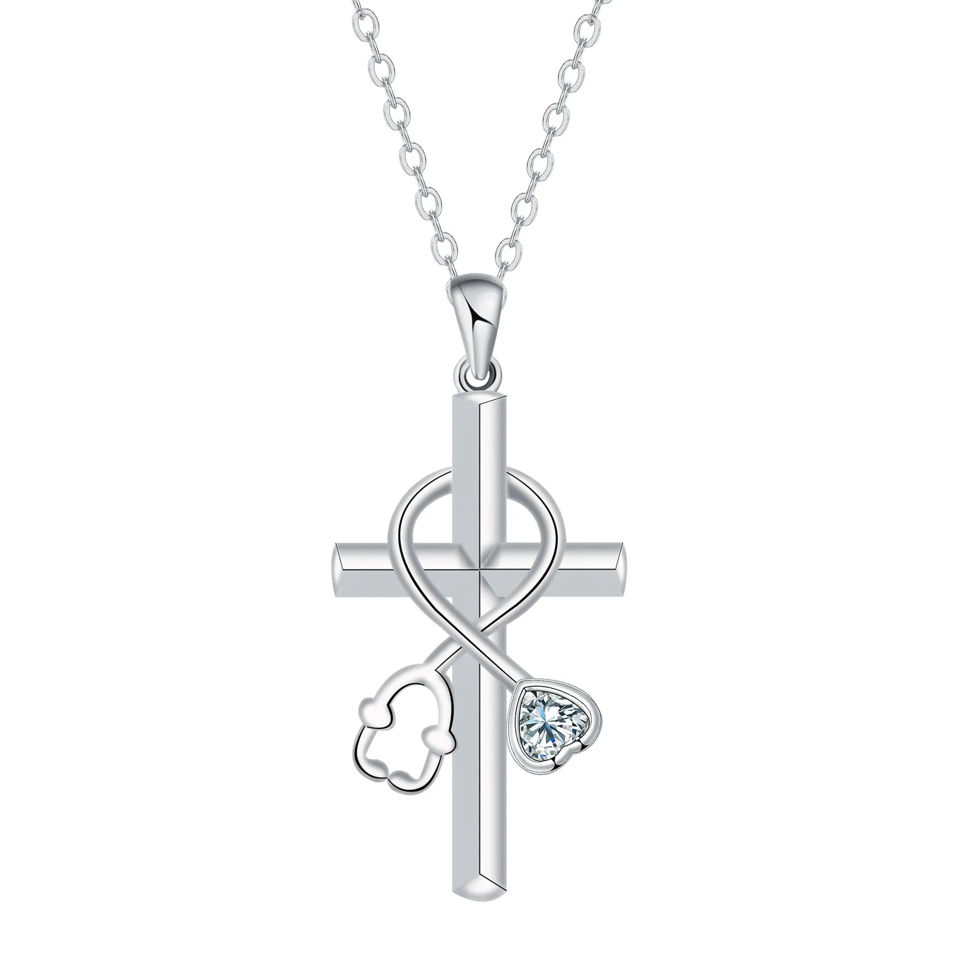 Copper electroplated stethoscope pendant necklace with cross chain design for women