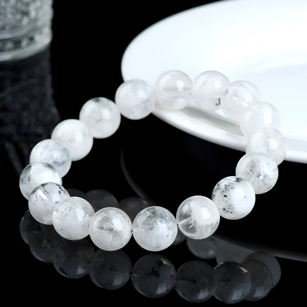 Women's natural blizzard snowflake round crystal bracelet with geometry beads in choice of colour and size