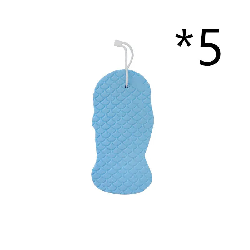 3D fish scale pattern bath sponge ball in white, grey, pink, and light blue colours