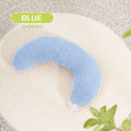 Blue U-shaped cat pillow with adjustable fabric collar for feline sleeping comfort