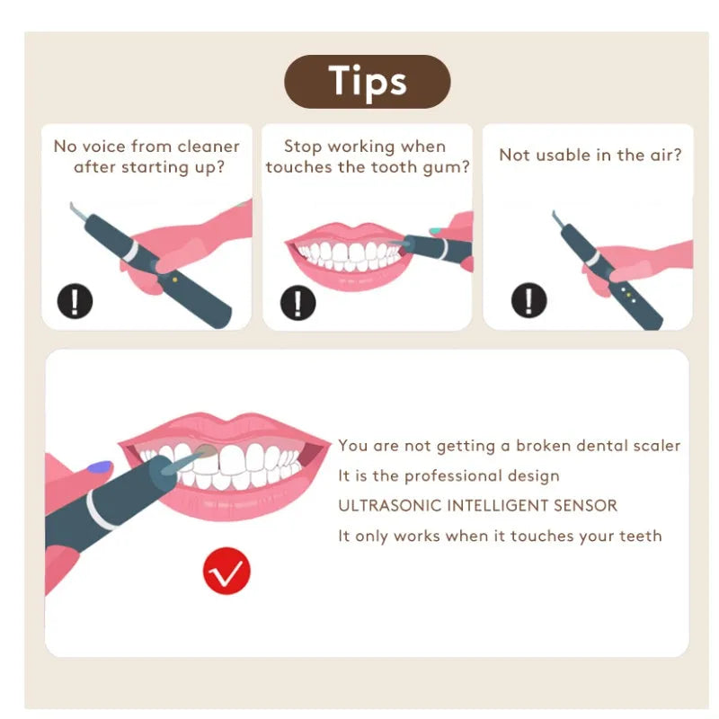 Gold ultrasonic tooth cleaning device for removing stains and tartar at home