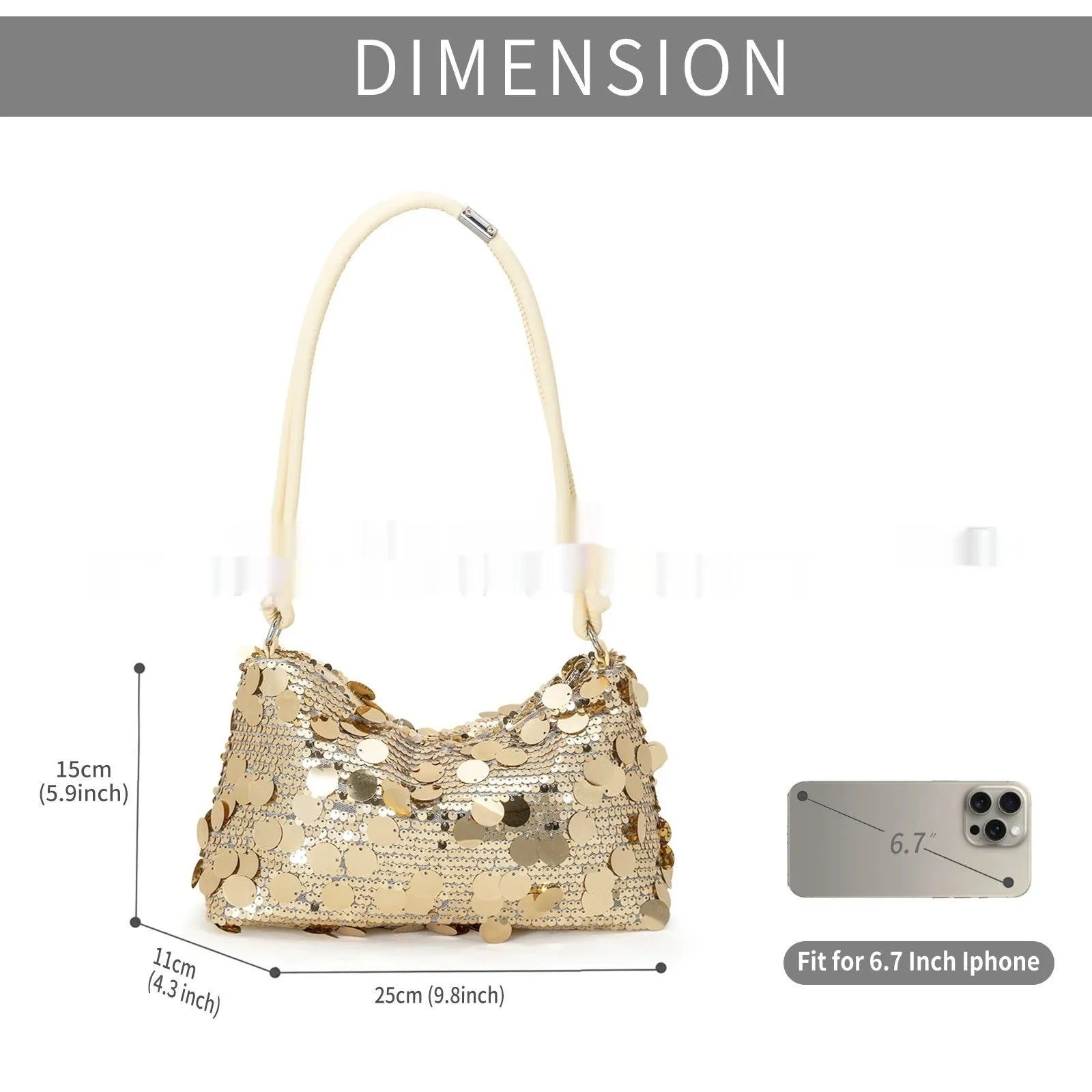 Gold soft polyester underarm crossbody shoulder bag showing sandwich pocket design and single strap.