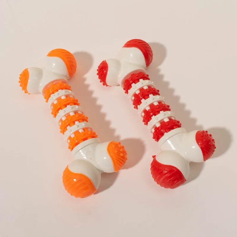 Blue bone-shaped interactive dog toy with treat compartment for small breed teething and chewing