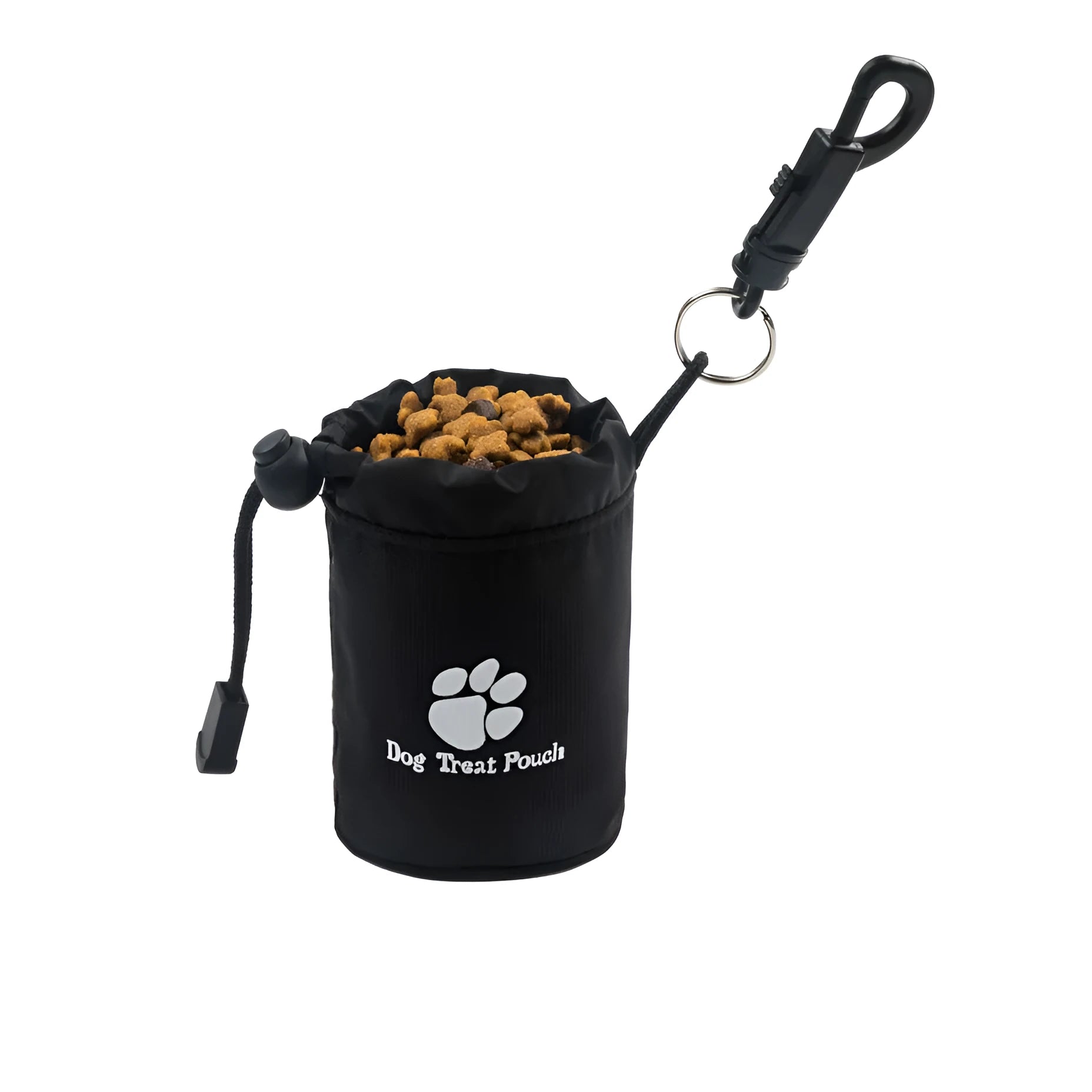 Mini pet snack training bag in blue Nylon with a dog food pack.