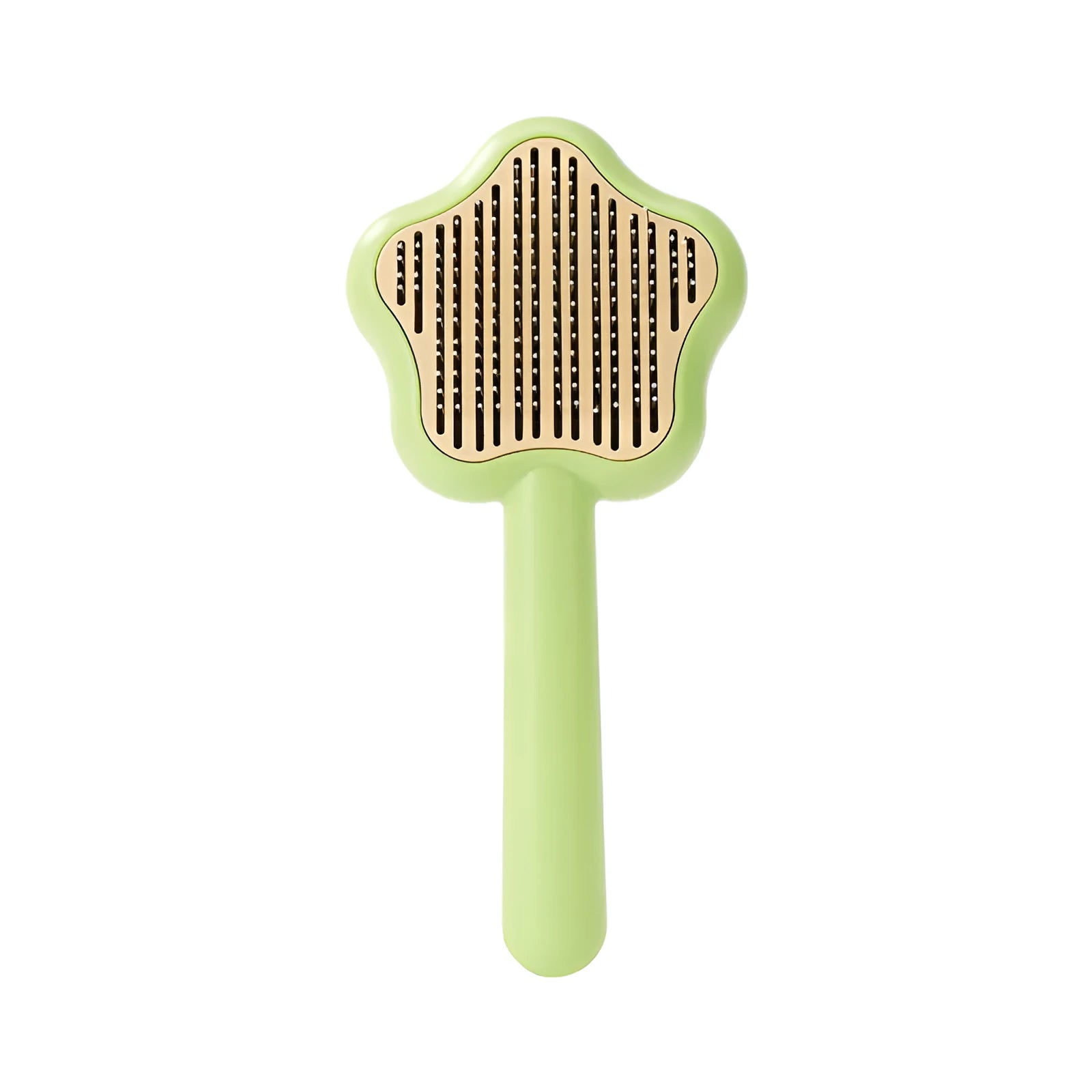Green self-cleaning cat grooming comb with stainless steel needles and four adjustable comb types