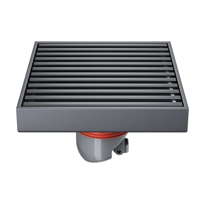 Gun grey 304 stainless steel courtyard floor drain with a 15x15cm ABS plastic core insert.