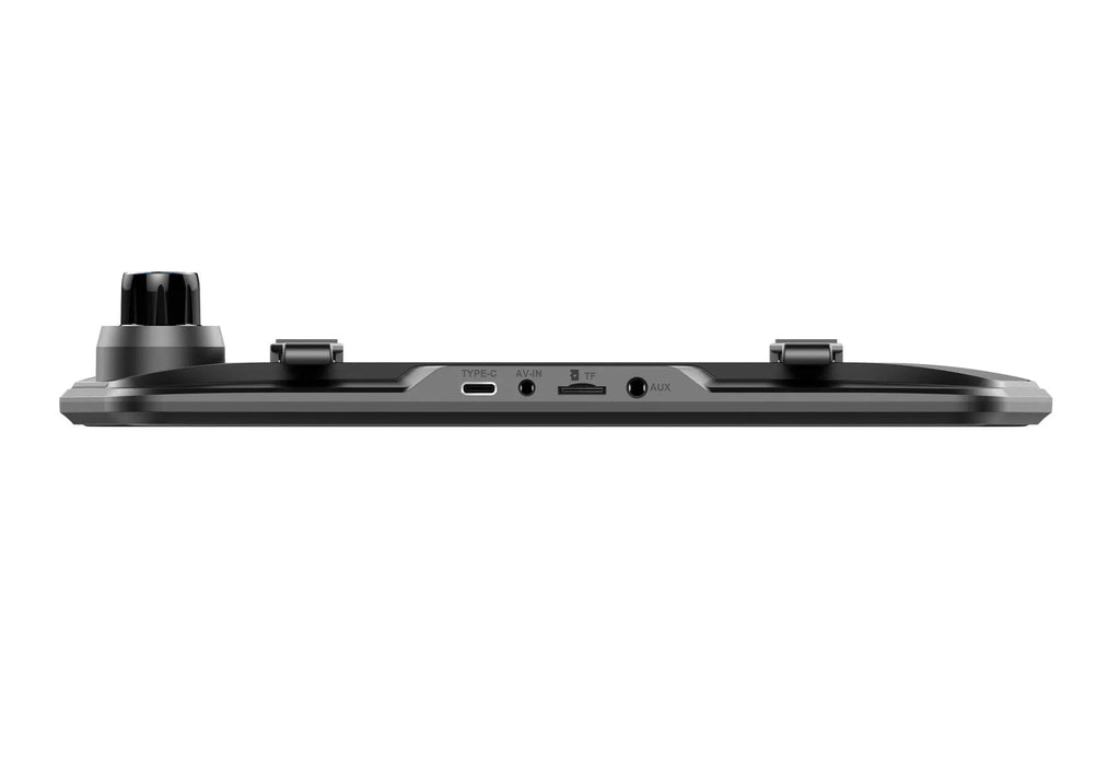 Black dual-lens driving recorder with 9.66-inch screen mounted on a car rearview mirror.