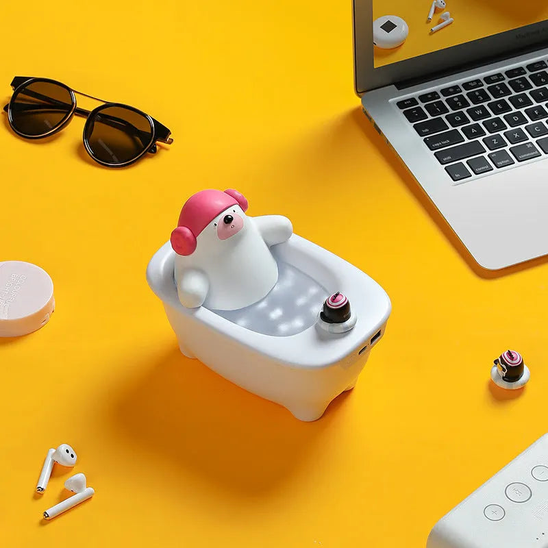 White Creative Air Humidifier with USB cable on a desk, showing its compact size and large water tank.