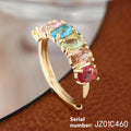 Gold colour women's adjustable zircon ring with retro design on copper base