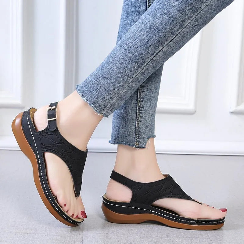 Women's wedge heel sandals with adjustable back strap in five colour options