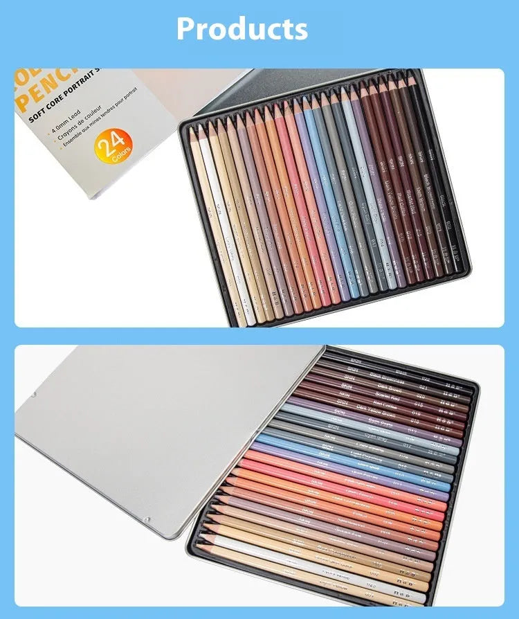 24-colour skin tone pencil set in iron box for portrait drawing artwork