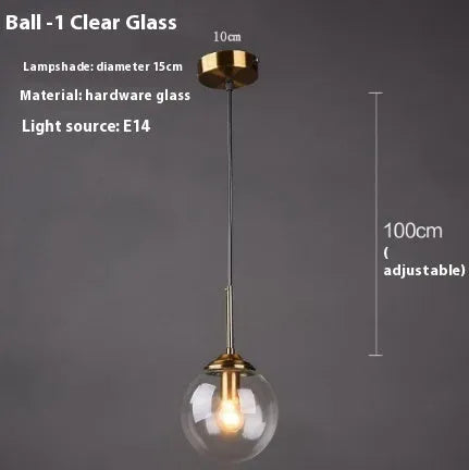 Nordic style round ball glass chandelier ceiling light with clear glass shades.