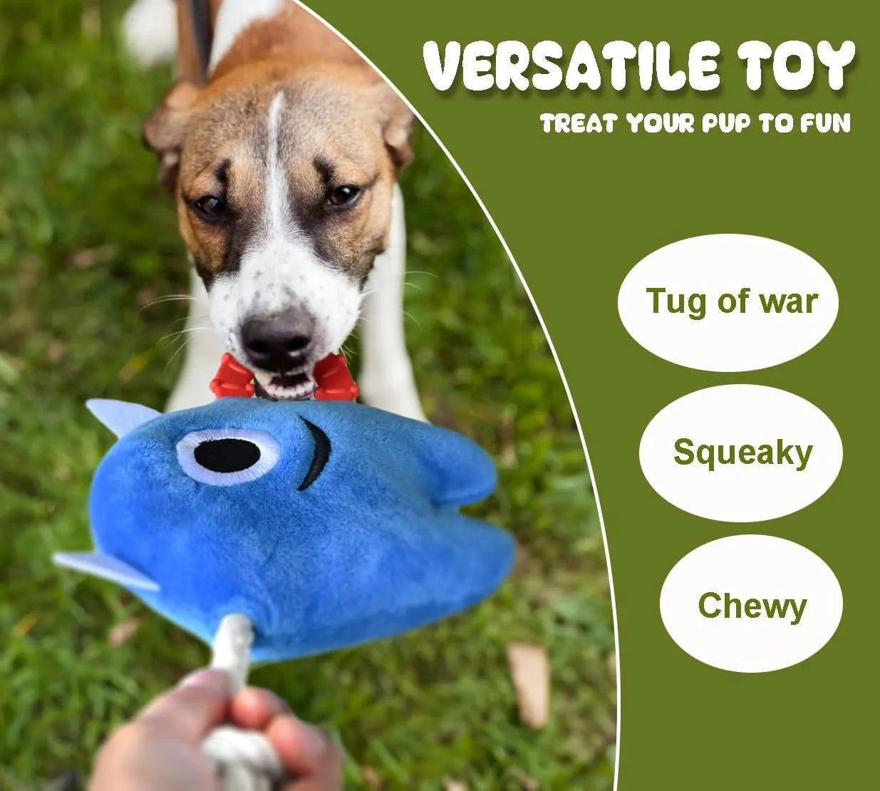 Large blue and green monster plush dog toy with integrated cotton rope sections for chewing and tug of war