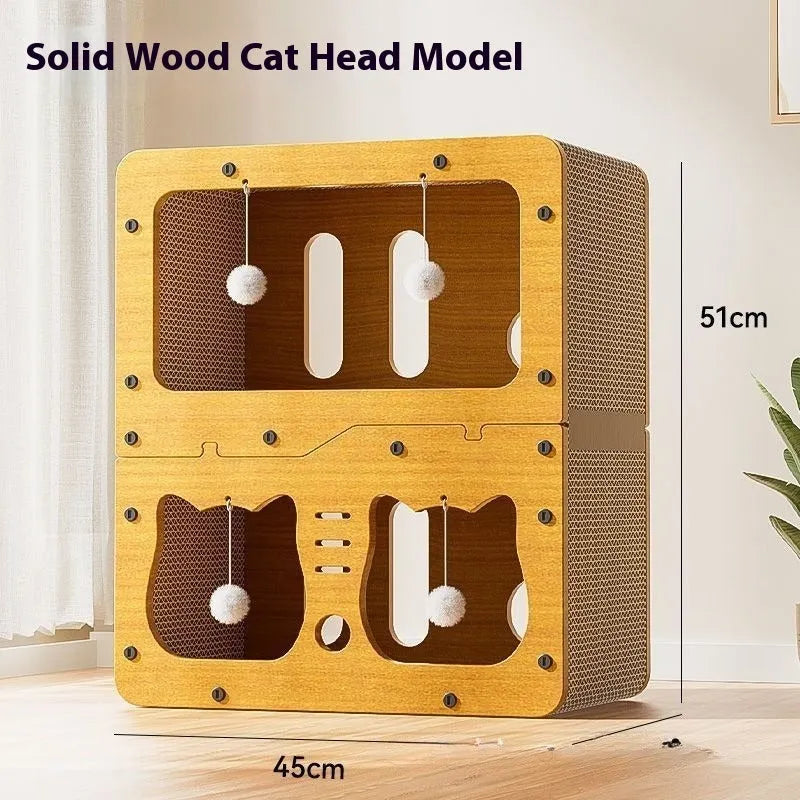 Double layer cat scratching board nest with scratching surface and enclosed resting area
