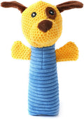 Plush dog squeaky chew toy in animal shape measuring 19cm long