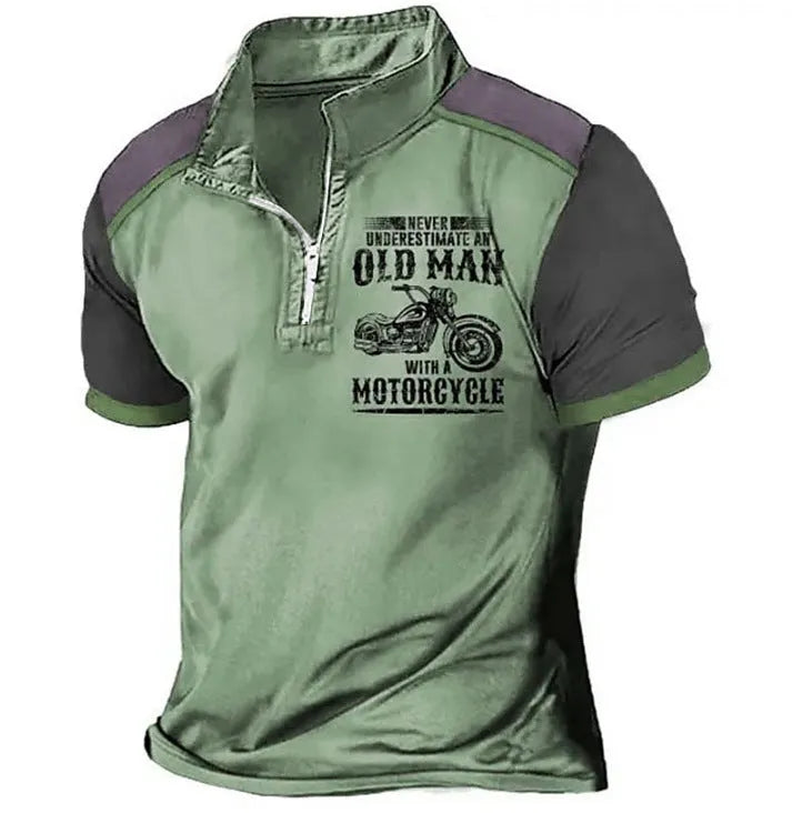 Men's casual polo shirt with lapel collar and digital letter printing in regular fit
