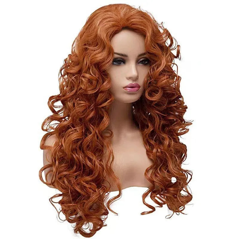 Long wavy curly brown synthetic wig with instant noodles style for Halloween cosplay
